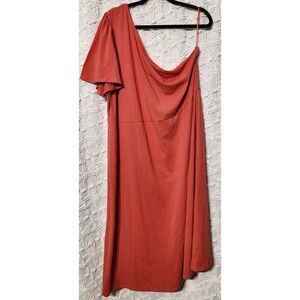 Who What Wear Dress Womens 2X Orange Knit Cotton Flutter Sleeve One Shoulder NWT